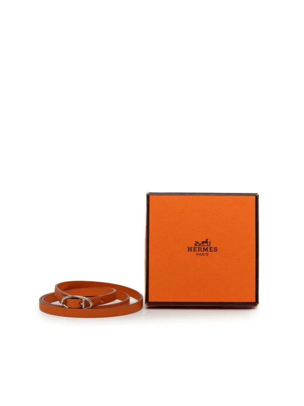 Hermes Hapi Triple Strand Bracelet Orange Leather Metal